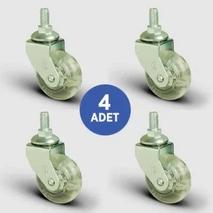 EMES - 4 Adet EB05DKP50, Oynak Civatalı Şeffaf Mobilya Tekerleği, Sehpa Tekeri, Çap:50, 4lü Set