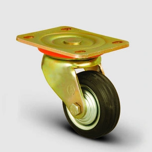 EMES - ED01SPR200 Döner Tablalı Kauçuk Kaplı Tekerlek Çap:150 Ağır Sanayi Tekerleği Sarı Maşa Oynak Tabla Bağlantılı Burçlu