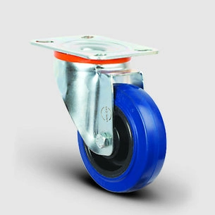 EMES - EM01ZMRm100 Döner Tablalı Mavi Elastik Kauçuk Tekerlek Çap:100 Hafif Sanayi Tekerleği, Oynak Tabla Bağlantılı, Masura Rulmanlı