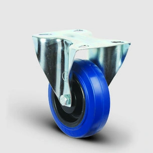 EMES - EM02ZMRm100 Sabit Maşalı Mavi Elastik Kauçuk Tekerlek Çap:100 Hafif Sanayi Tekerleği, Sabit, Tabla Bağlantılı, Masura Rulmanlı