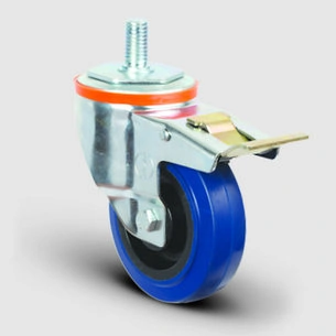 EMES - EM05ZMRm125F Oynak Civata Bağlantılı Mavi Kauçuk Frenli Tekerlek Çap:125 Hafif Sanayi Tekerleği Burçlu Oynak Vida Bağlantılı Poliamid Üzeri Mavi Kauçuk Kaplamalı