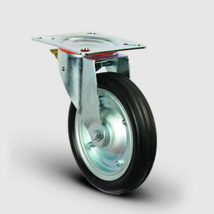EMES - EG01SBR250F Döner Tablalı Frenli Kauçuk Kaplı Tekerlek Çap:250 Sanayi Tekerleği Oynak Frenli Tabla Bağlantılı Bilya Rulmanlı