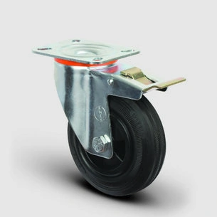 EMES - EM01MKR125F Döner Tablalı Frenli Plastik-Kauçuk Tekerlek Çap:125 Hafif Sanayi Tekerleği, Oynak Tabla Bağlantılı, Burçlu