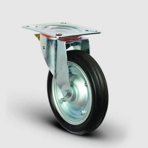 EMES - EG01SPR250F Döner Tablalı Frenli Kauçuk Kaplı Tekerlek Çap:250 Sanayi Tekerleği Oynak Frenli Tabla Bağlantılı Burçlu