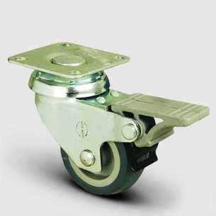 EMES - EP01MKT75F Döner Tablalı Frenli Termoplastik Kauçuk Tekerlek Çap:75 Hafif Sanayi Tekerleği, Oynak Frenli Tabla Bağlantılı, Burçlu