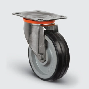 EMES - EZ01VBR150 Döner Tablalı Döküm Üzeri Kauçuk Kaplı Tekerlek Çap:150 Sanayi Tekerleği Oynak Tabla Bağlantılı Bilya Rulmanlı