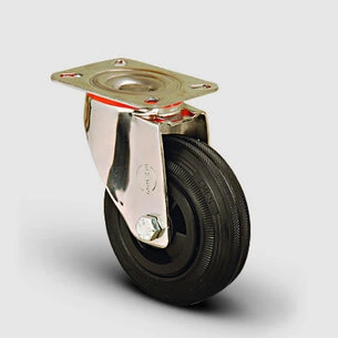 EMES - SSEM01MKR200 Paslanmaz Döner Tablalı Kauçuk Tekerlek Çap:200 Inox Hafif Sanayi Tekerleği Burçlu Oynak Tabla Bağlantılı