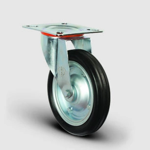 EMES - EG01SPR250 Döner Tablalı Kauçuk Kaplı Tekerlek Çap:250 Sanayi Tekerleği Oynak Tabla Bağlantılı Burçlu