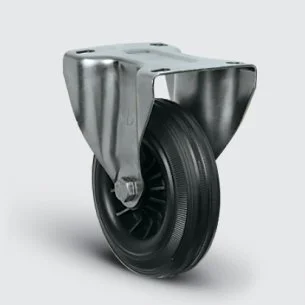 EMES - SSEZ02MKR150 Paslanmaz Sabit Maşalı Kauçuk Tekerlek Çap:150 Ağır Tip Inox Sanayi Tekerleği Sabit Tabla Bağlantılı Burçlu Poliproilen Üzeri Kauçuk Kaplı 150x45