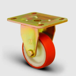 EMES - ED02ZBP100 Sabit Maşalı Poliüretan Kaplı Tekerlek Çap:100 Ağır Sanayi Tekerleği Sarı Maşalı Sabit Tabla Bağlantılı Bilya Rulmanlı