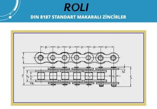 12B1 3-4x1 Zincir Roli Yerli Üretim Zincir Üç Çeyrek Tek Sıra Zincir DIN 8187 Hatve:19,05mm (Paket:5 metre) - 3