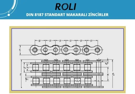 12B2 3-4x2 Zincir Roli Yerli Üretim Zincir Üç Çeyrek Çift Sıra Zincir DIN 8187 Hatve:19,05mm (Paket:5 metre) - 3