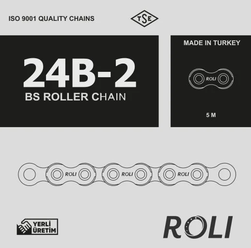 24B2 1 1-2x2 Zincir Roli Yerli Üretim Zincir Bir Buçuk İnç Çift Sıra Zincir DIN 8187 Hatve:38,10mm (Paket:5 metre) - 2