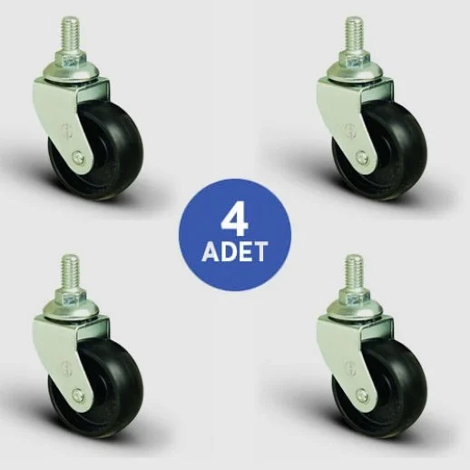 4 Adet EB05MKM50 Cıvata Bağlantılı Siyah Plastik Tekerlek Çap:50 Mobilya Tekerlek Seti 4xEB05MKM50 - 1