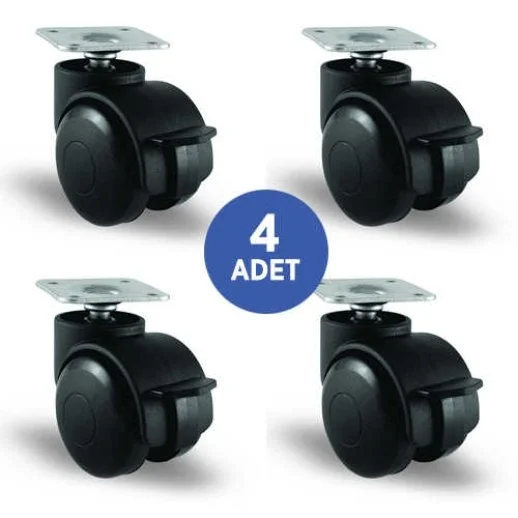 4 Adet EC01GMKM50F, Oynak Tablalı Frenli Mobilya Tekerleği Sehpa Tekeri, Çap:50, 4lü Set, Geniş Tip - 1