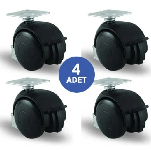4 Adet EC01MKM50F, Oynak Tablalı Frenli Mobilya Tekerleği Sehpa Tekeri, Çap:50, 4lü Set - 1