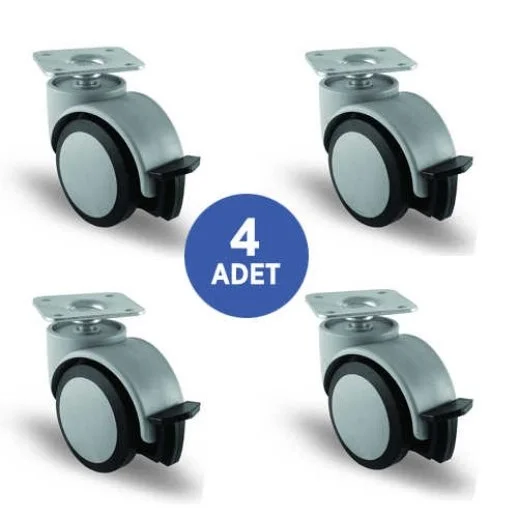 4 Adet EC01MKT50F, Oynak Tablalı Frenli Mobilya Tekerleği Sehpa Tekeri, Çap:50, 4lü Set, Geniş Sessiz Tip - 1