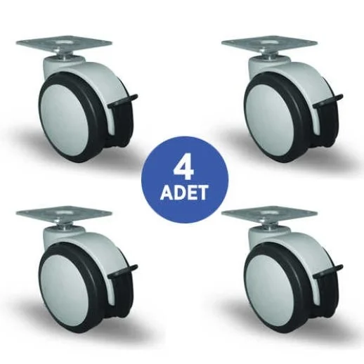 4 Adet EC01MKT75F, Oynak Tablalı Frenli Mobilya Tekerleği Sehpa Tekeri, Çap:75, 4lü Set, Geniş Sessiz Tip - 1