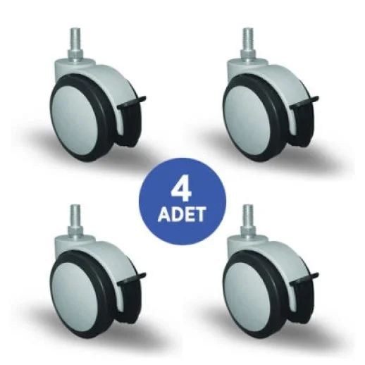4 Adet EC05MKT50F, Oynak Civatalı Frenli Mobilya Tekerleği Sehpa Tekeri, Çap:50, 4lü Set, Geniş Sessiz Tip - 1
