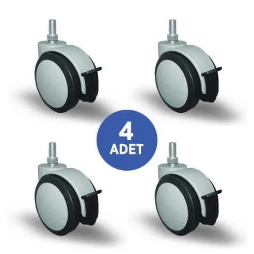 4 Adet EC05MKT75F, Oynak Civatalı Frenli Mobilya Tekerleği Sehpa Tekeri, Çap:75, 4lü Set, Geniş Sessiz Tip - 1