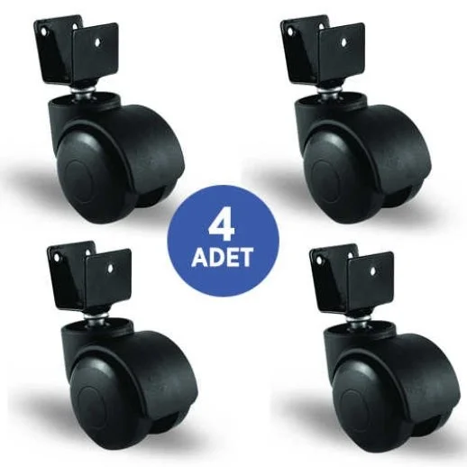 4 Adet EC08GMKM50, U Tablalı Mobilya Tekerleği, Sehpa Tekeri, Çap:50, 4lü Set, Geniş Tip - 1