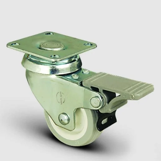 4 Adet EP01ZKC50F, Oynak Tablalı Frenli Mobilya Tekerleği, PVC Kaplı, Sehpa Tekeri, Çap:50, 4lü Set, Çift Dizi Bilyalı Geniş Tip - 2