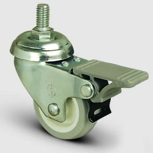 4 Adet EP05ZKC50F, Oynak Civatalı Frenli Mobilya Tekerleği, PVC Kaplı, Sehpa Tekeri, Çap:50, 4lü Set, Çift Dizi Bilyalı Geniş Tip - 2