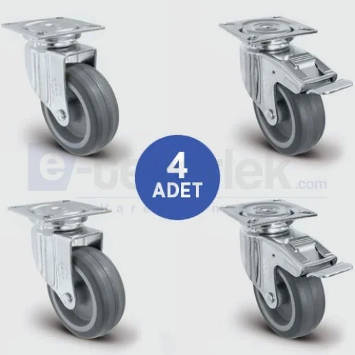 4 Adet EU01MKT75Döner Tablalı Termoplastik Kauçuk Tekerlek Çap:75 Mobilya Tekerlek Seti 4xEU01MKT75 - 2