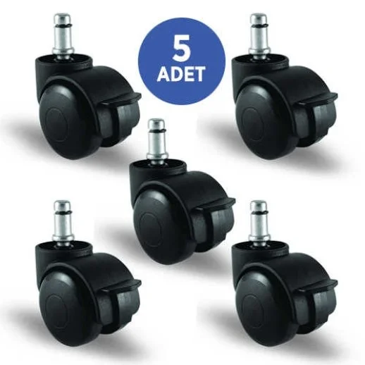 5 Adet EC03GMKM50F, Pimli Frenli Mobilya Tekerleği Koltuk Tekeri, Çap:50, 5li Set, Geniş Tip - 1