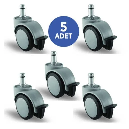 5 Adet EC03MKT50F, Pimli Frenli Mobilya Tekerleği Koltuk Tekeri, Çap:50, 5li Set, Geniş Sessiz Tip - 1