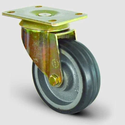 EI01VBR150 Döner Tablalı Döküm Üzeri Kauçuk Kaplı Tekerlek Çap:150 Ağır Sanayi Tekerleği Sarı Maşalı Oynak Tabla Bağlantılı Bilya Rulmanlı - 1