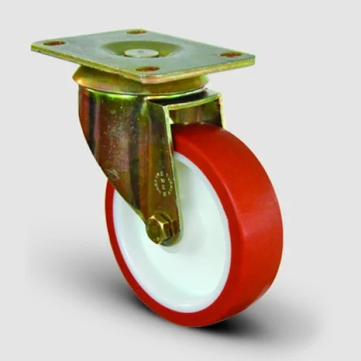 EI01ZBP200 Döner Tablalı Poliamid Üzeri Poliüretan Kaplı Tekerlek Çap:200 Ağır Sanayi Tekerleği Sarı Maşa Oynak Tabla Bağlantılı Bilya Rulmanlı - 1