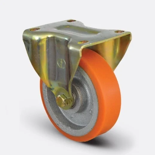 EI02VBP200 Sabit Maşalı Döküm Üzeri Poliüretan Kaplı Tekerlek Çap:200 Ağır Sanayi Tekerleği Sarı Maşa Sabit Tabla Bağlantılı Bilya Rulmanlı - 1