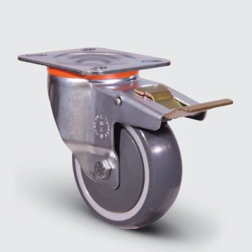 EM01ZBP100F Döner Tablalı Frenli Poliamid üzeri Poliüretan Kaplamalı Tekerlek Bilya Rulmanlı Çap:100 - 1