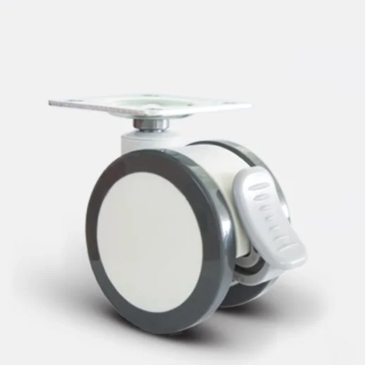 EQ01ZBP100F Döner Tablalı Frenli Plastik Maşalı Çap:100 Çift Kasnaklı Bilya Rulmanlı Medikal Tekerlek Oynak Maşalı - 1