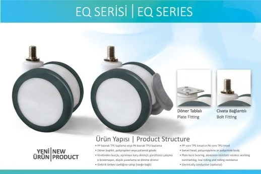 EQ05ZKP50F Döner Civatalı Frenli Plastik Maşalı Çap:50 Çift Kasnaklı Medikal Tekerlek Oynak Civata Bağlantılı - 3