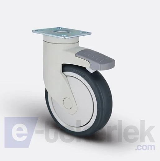 ESP01MBT125F Döner Tablalı Frenli Plastik Maşalı Çap:125 Medikal Ekipman Tekerleği Bilya Rulmanlı Oynak Maşalı Çift Bilya Yataklı - 1