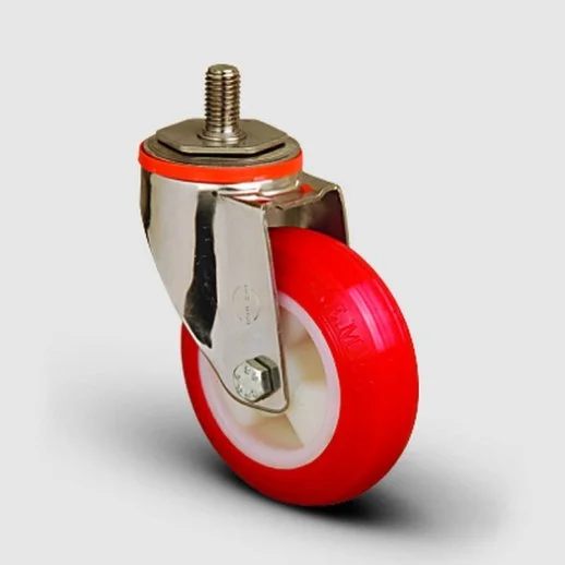 SSEM05ZKP100 Paslanmaz Civata Bağlantılı Poliüretan Tekerlek Çap:100 Inox Hafif Sanayi Tekerleği Burçlu Oynak Vida Bağlantılı Poliamid Üzeri Poliüretan Kaplı - 1