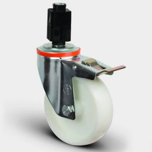 EM07ZKZ125F Oynak Soketli Frenli Poliamid Tekerlek Çap:125 Hafif Sanayi Tekerleği Burçlu Soket Geçme Bağlantılı - 1