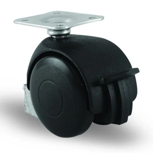 EC01MKM50F Döner Tablalı Frenli Plastik Mobilya Tekerleği Çap:50 Oynak Frenli Tabla Bağlantılı, Burçlu Sehpa Tekeri Koltuk Tekeri - 1