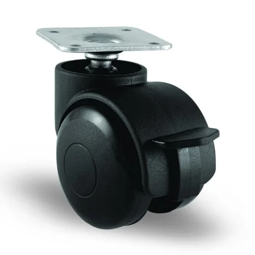 EC01GMKM50F Döner Tablalı Frenli Plastik Mobilya Tekerleği Çap:50 Oynak Frenli Tabla Bağlantılı, Geniş Tip, Burçlu - 1