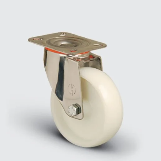 SSEM01ZKZ100 Paslanmaz Döner Tablalı Poliamid Tekerlek Çap:100 Inox Hafif Sanayi Tekerleği Burçlu Oynak Tabla Bağlantılı - 1
