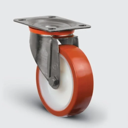 SSEZ01ZKP150 Paslanmaz Döner Tablalı Poliüretan Tekerlek Çap:150 Ağır Tip Inox Sanayi Tekerleği Oynak Tabla Bağlantılı Burçlu Rulmanlı Poliamid Üzeri Poliüretan Kaplı150x45 - 1