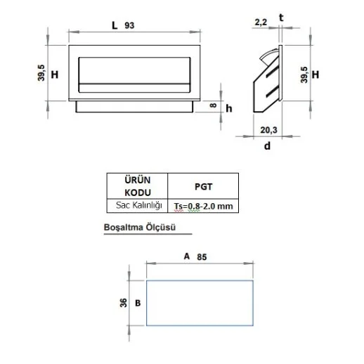 PGT Plastik Gömme Tutamak Gömme Çekme Kol Klipslenebilir - 2
