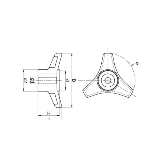 PTB3D 1016 Plastik Yıldız Tutamak Delikli 3 Köşe Burçlu Çap:100 M16 - 2