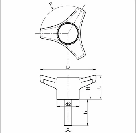PTC3801250 Plastik Yıldız Tutamak 3 Kollu Civatalı Çap:80mm M12*50 EMES - 2