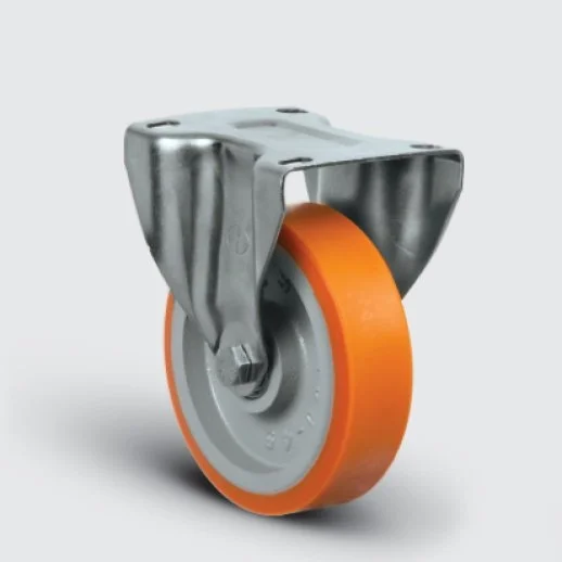 EZ02VBP125 Sabit Maşalı Döküm Üzeri Poliüretan Kaplı Tekerlek Çap:100 Sanayi Tekerleği Sabit Tabla Bağlantılı Bilya Rulmanlı - 2