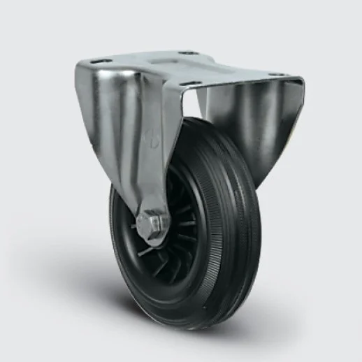 SSEZ02MKR150 Paslanmaz Sabit Maşalı Kauçuk Tekerlek Çap:150 Ağır Tip Inox Sanayi Tekerleği Sabit Tabla Bağlantılı Burçlu Poliproilen Üzeri Kauçuk Kaplı 150x45 - 1