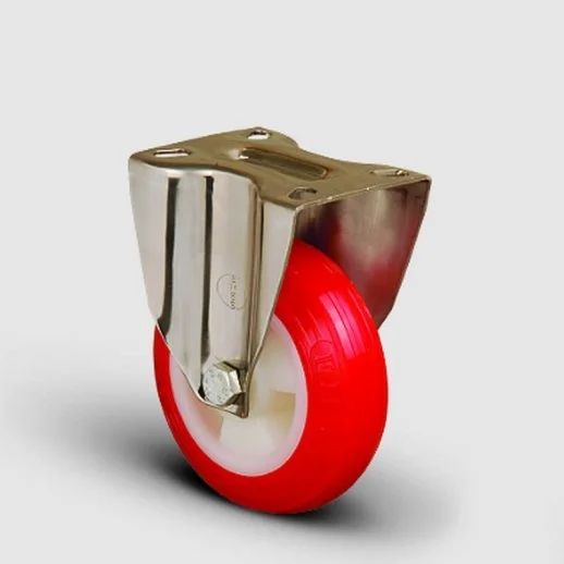 SSEM02ZKP80 Paslanmaz Sabit Maşalı Poliüretan Tekerlek Çap:80 Inox Hafif Sanayi Tekerleği Burçlu Sabit Tabla Bağlantılı Poliamid Üzeri Poliüretan Kaplı - 1