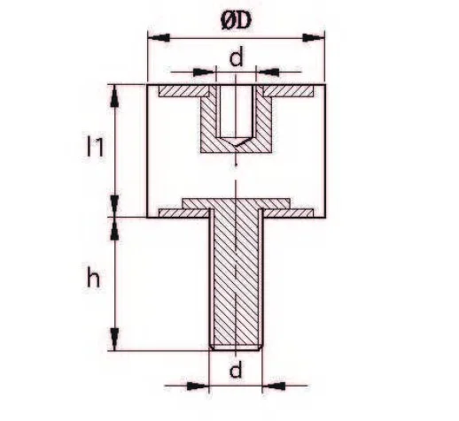 TCBP 3030 08 Civatalı + Burçlu Titreşim Takozu Çap:30 Yükseklik:30, Pullu, 30x30 M8 Civatalı - 2